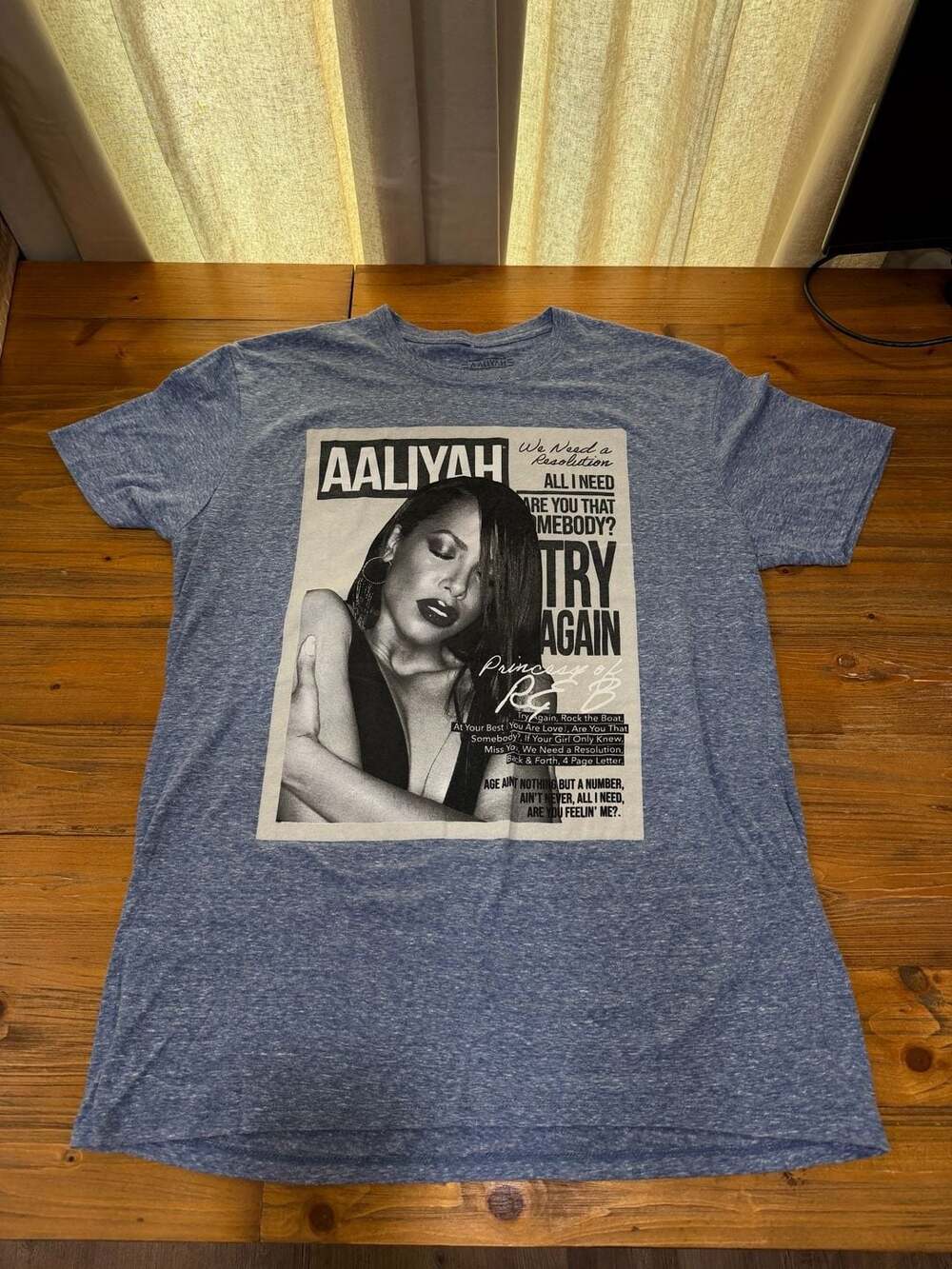 Aaliyah Princess of R&B Graphic T-Shirt Blue Heather Unisex Size Large